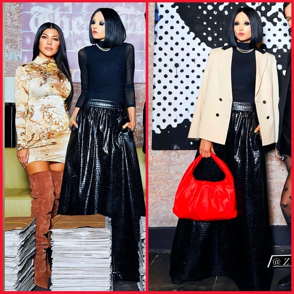 Alice + Olivia Tina Vegan Leather Gorgeous Black Ball Gown Maxi Skirt